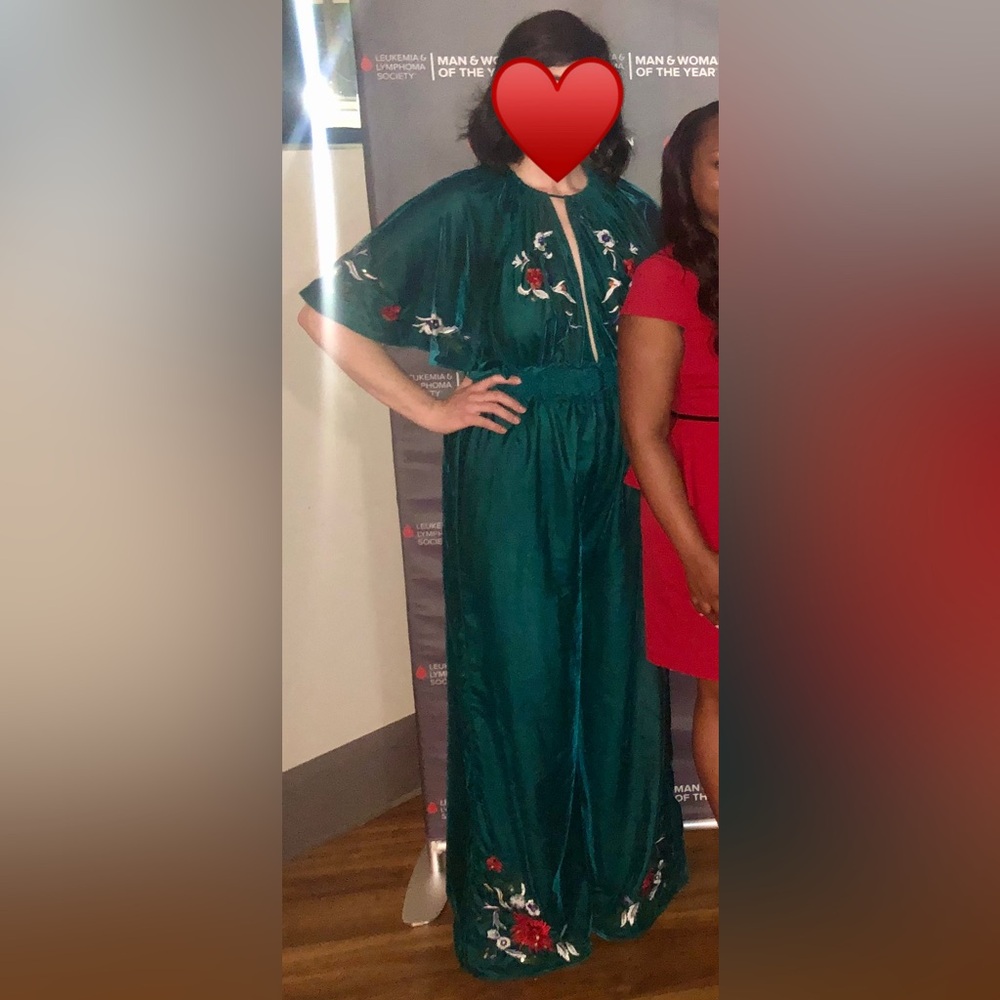 ASOS Dark Green Floral Embroidered Velvet Wide Leg Jumpsuit - Picture 4 of 8